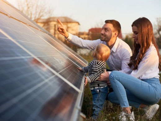 Family with solar panels