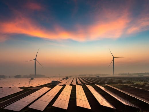 Solar and wind power with beautiful sky